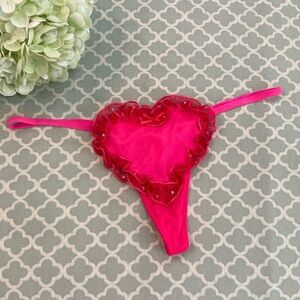 Vintage Victoria’s Secret Sexy Little Things Pink Satin Ruffle Heart Thong M/L